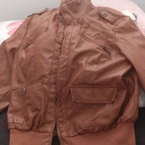 Brown leatherlike bomber jacket